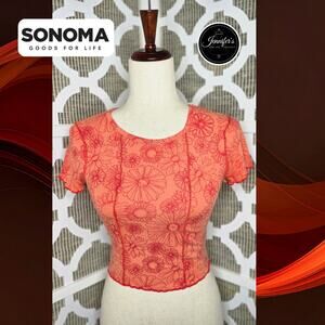 SO Juniors Orange Floral Short Sleeve Cropped T-Shirt Size S